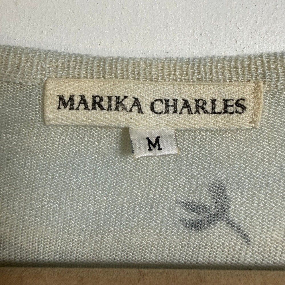 Marika Charles Silk Cashmere Top Women M Blue Ombre Floral Phly-Dye Long Sleeve - Picture 5 of 9